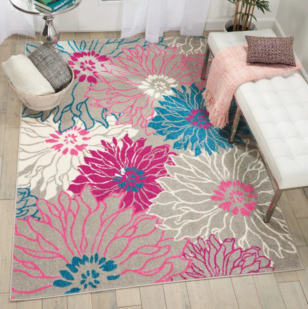 5' X 7' Gray Floral Dhurrie Area Rug - Homeroots - Flyclothing LLC