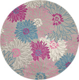 8' Gray Round Floral Dhurrie Area Rug - Homeroots