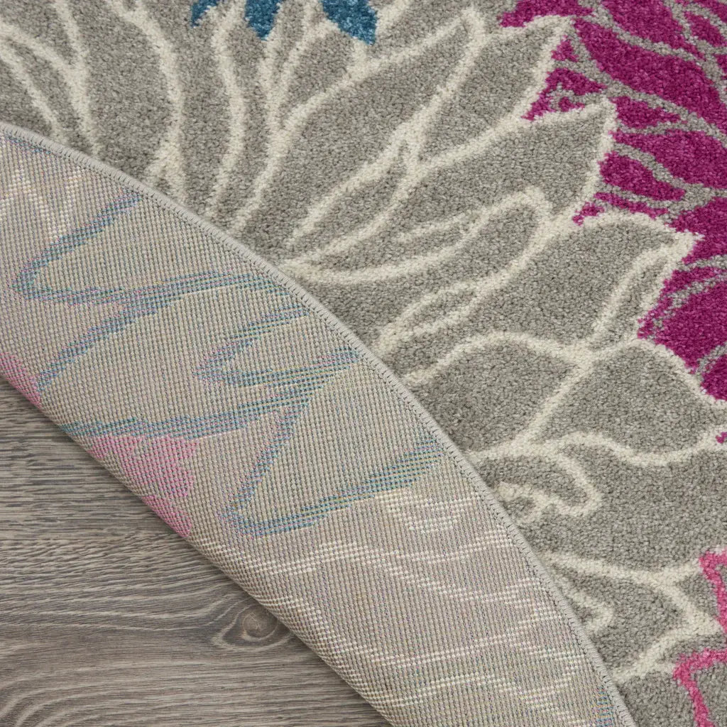 8' Gray Round Floral Dhurrie Area Rug - Homeroots - Flyclothing LLC