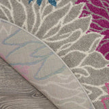 8' Gray Round Floral Dhurrie Area Rug - Homeroots - Flyclothing LLC