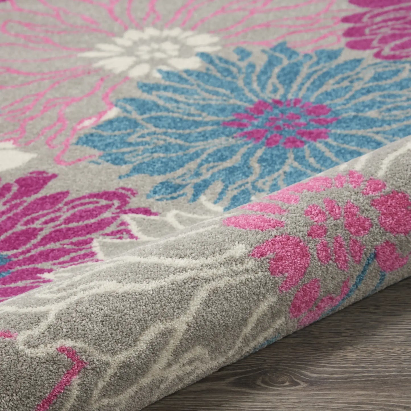 8' Gray Round Floral Dhurrie Area Rug - Homeroots - Flyclothing LLC