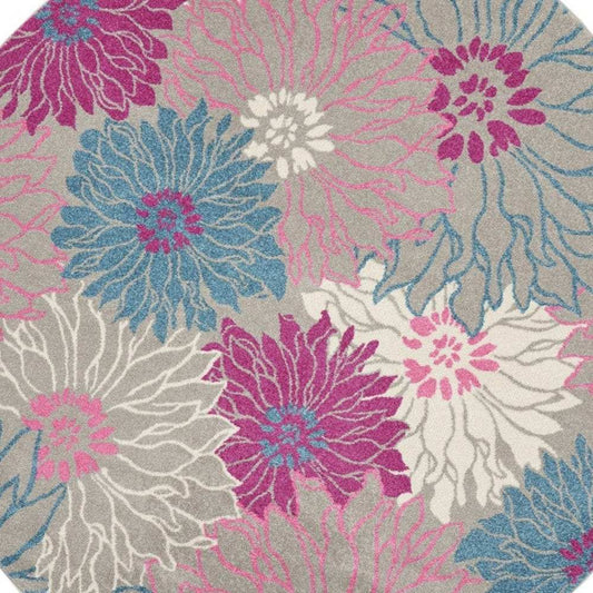 8' Gray Round Floral Dhurrie Area Rug - Homeroots - Flyclothing LLC