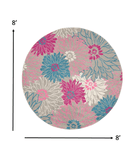 8' Gray Round Floral Dhurrie Area Rug - Homeroots