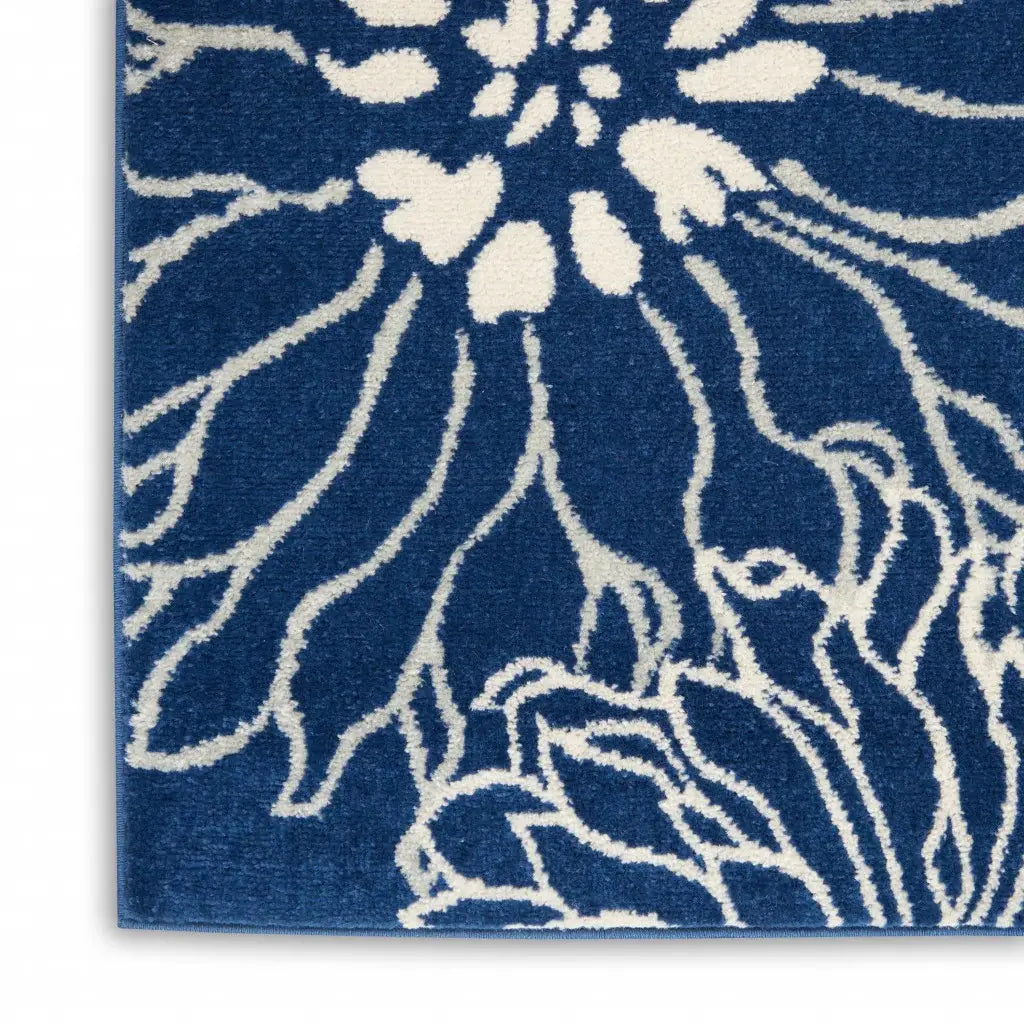 2' X 3' Blue And Ivory Floral Power Loom Area Rug - Homeroots - Flyclothing LLC