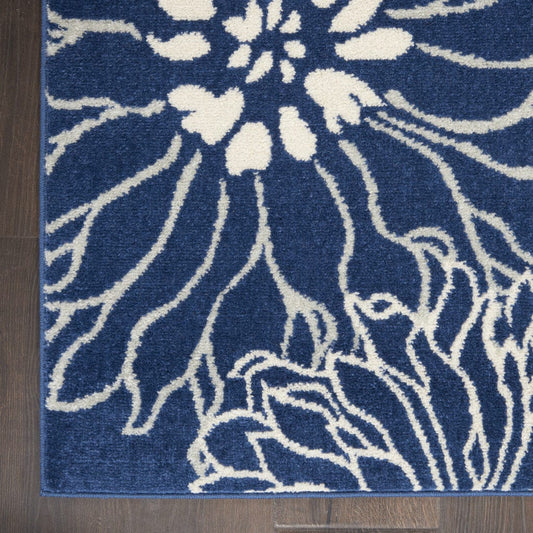 6' Blue And Ivory Floral Dhurrie Runner Rug - Homeroots