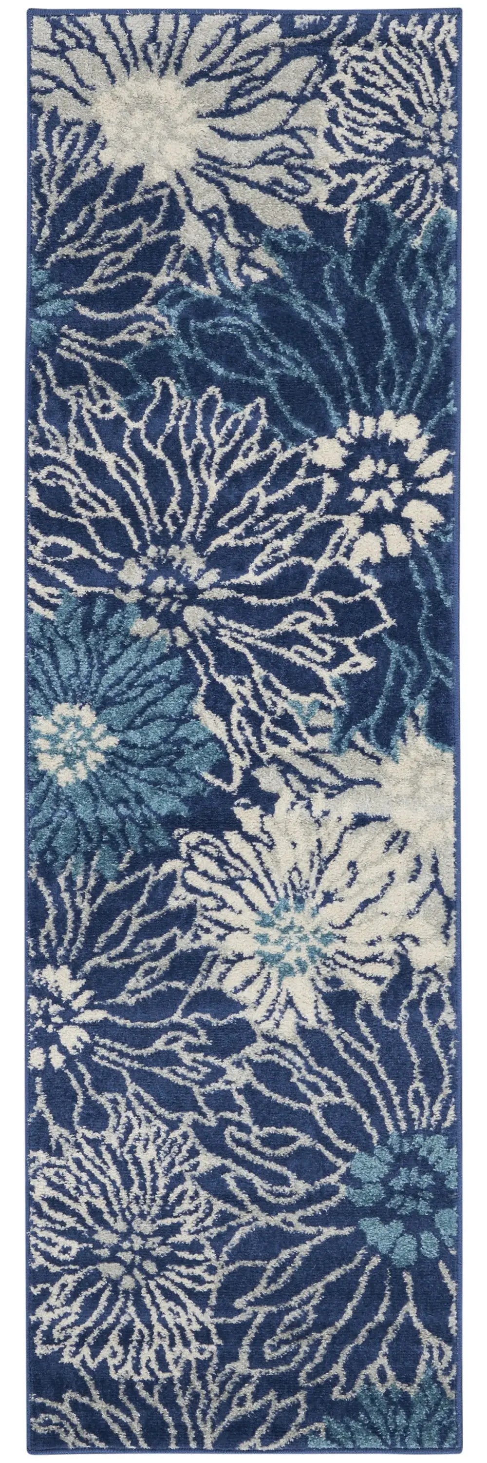 6' Blue And Ivory Floral Dhurrie Runner Rug - Homeroots - Flyclothing LLC
