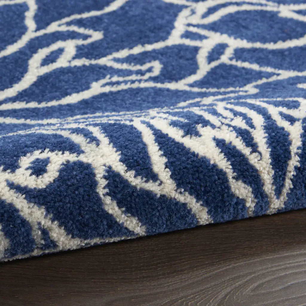 8' Blue And Ivory Floral Power Loom Runner Rug - Homeroots - Flyclothing LLC
