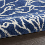 8' Blue And Ivory Floral Power Loom Runner Rug - Homeroots