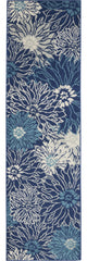 8' Blue And Ivory Floral Power Loom Runner Rug - Homeroots
