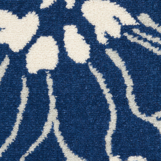 8' Blue And Ivory Floral Power Loom Runner Rug - Homeroots