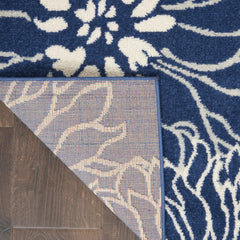 8' Blue And Ivory Floral Power Loom Runner Rug - Homeroots