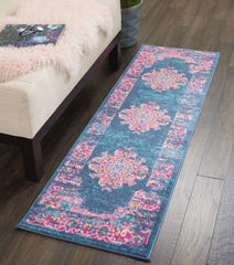 6' Blue Power Loom Runner Rug - Homeroots