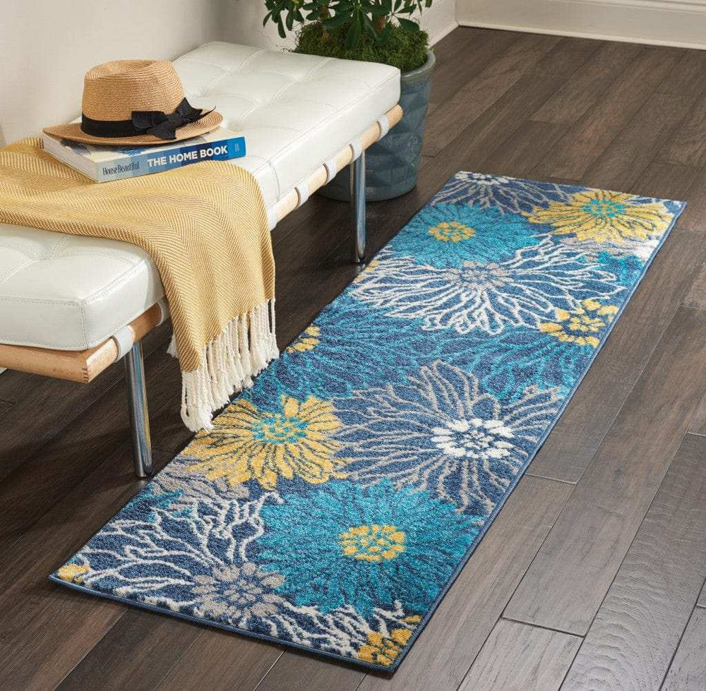 6' Blue Floral Power Loom Runner Rug - Homeroots - Flyclothing LLC
