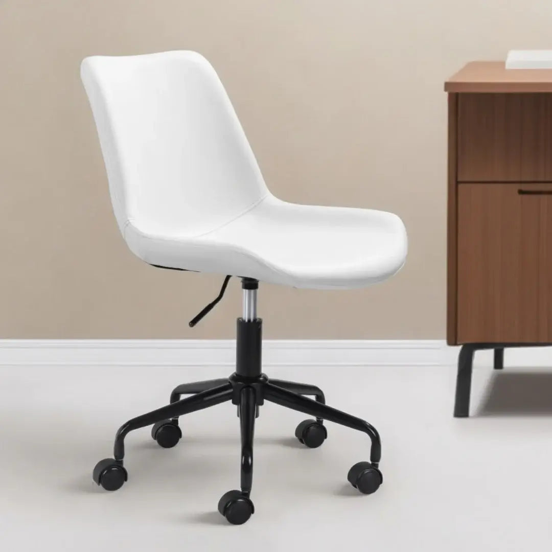 White and Black Adjustable Swivel Faux Leather Rolling Office Chair - Homeroots - Flyclothing LLC