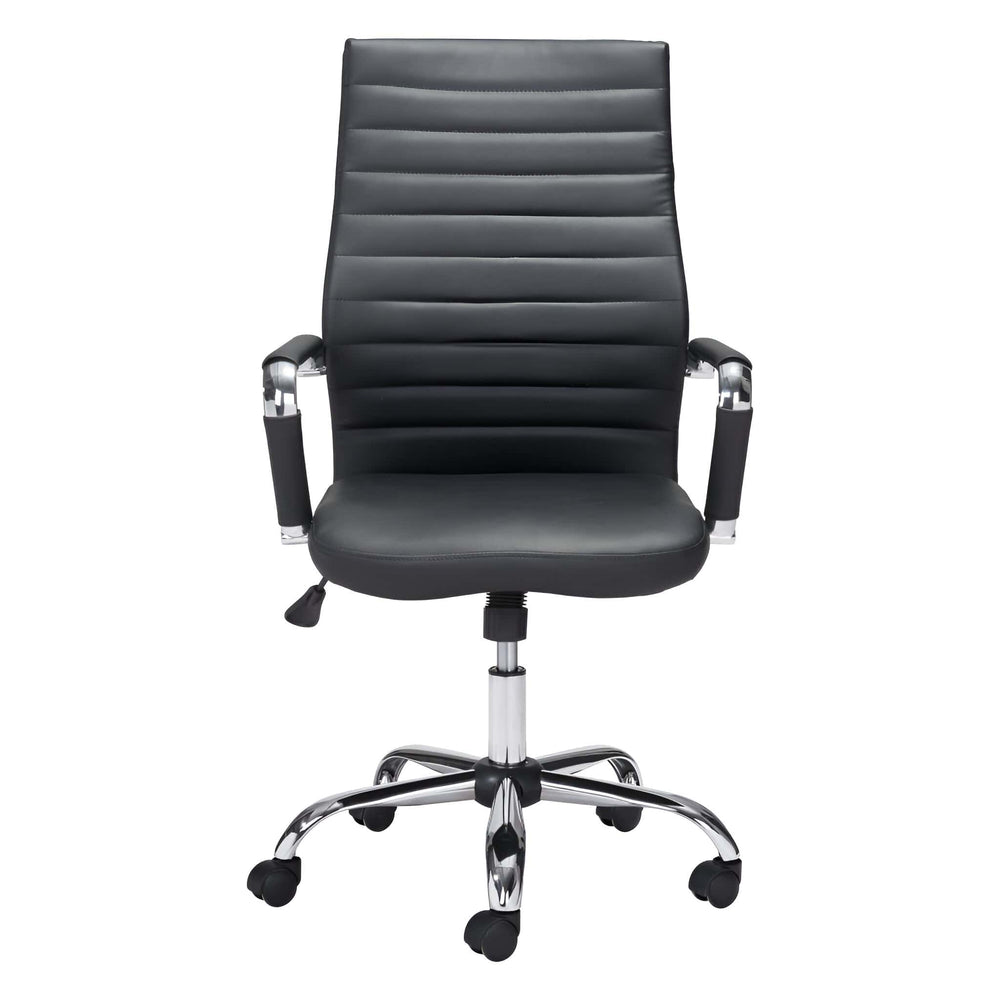Black and Silver Adjustable Swivel Faux Leather Rolling Conference Office Chair - Homeroots