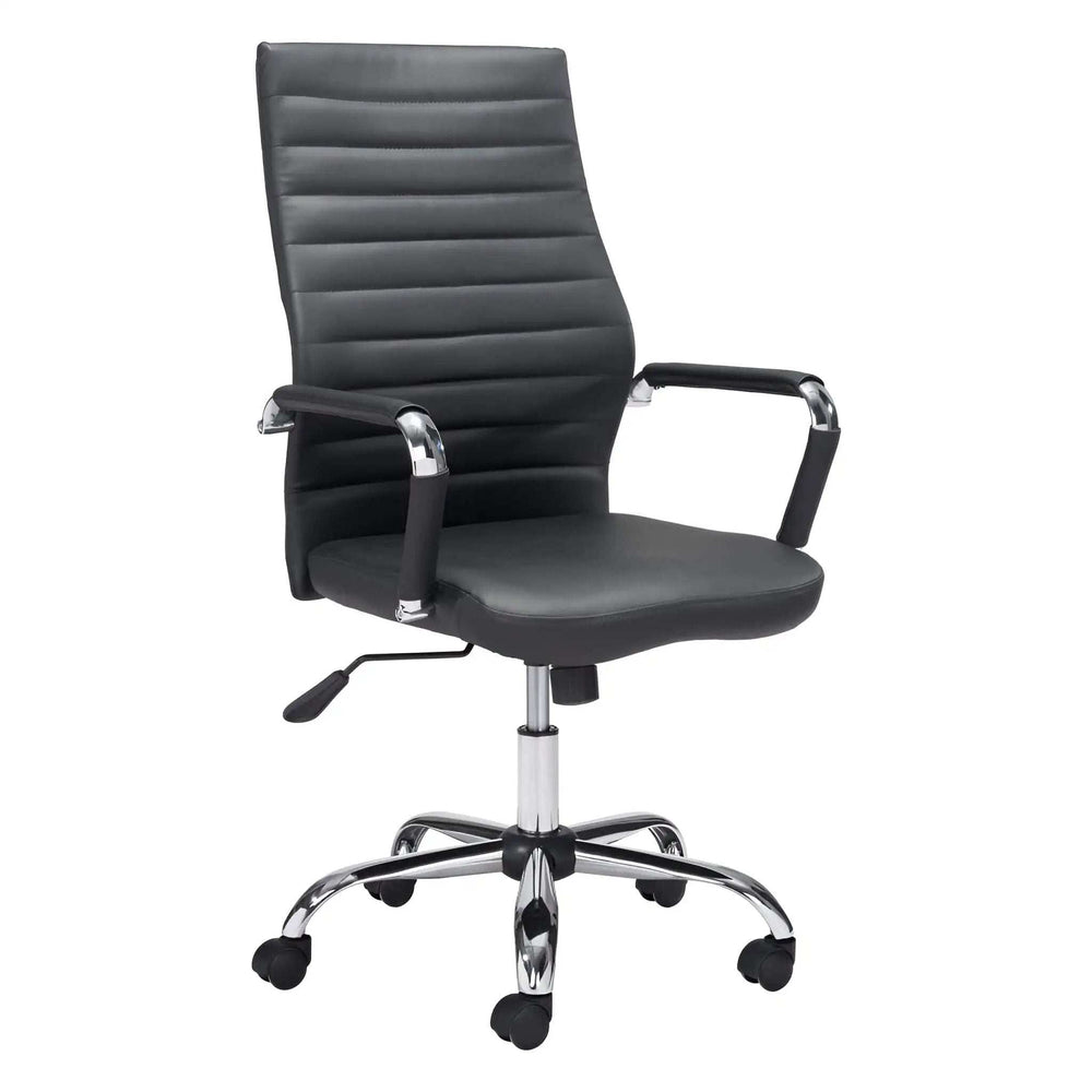 Black and Silver Adjustable Swivel Faux Leather Rolling Conference Office Chair - Homeroots - Flyclothing LLC