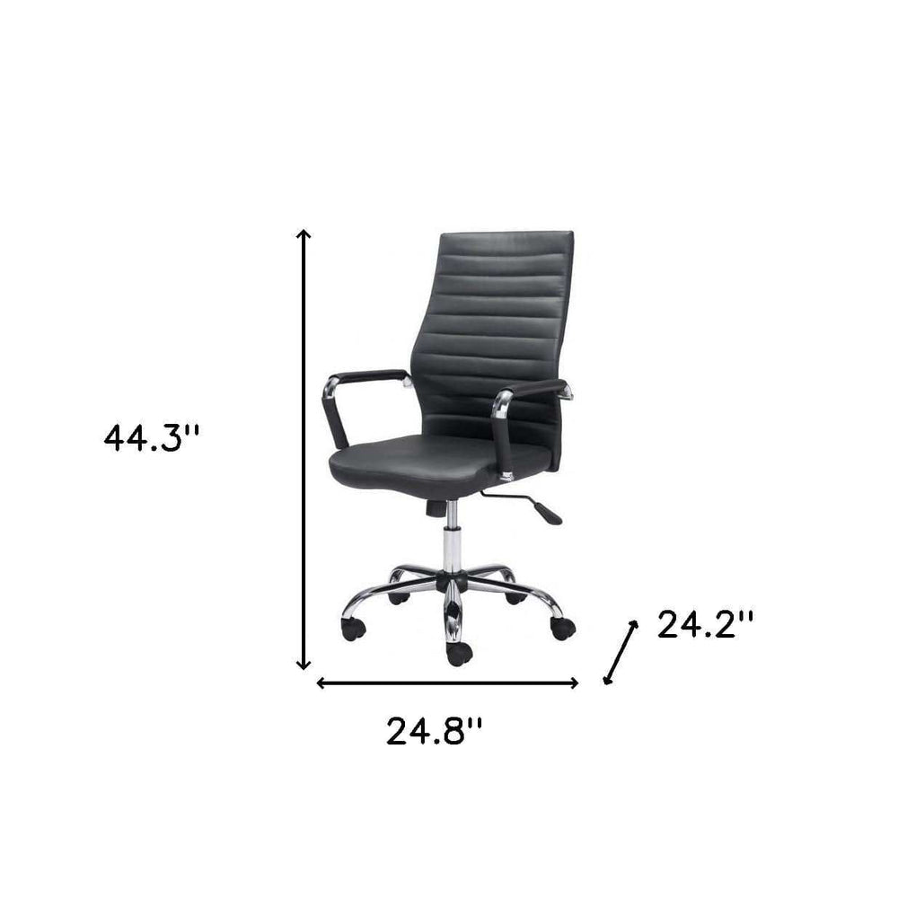 Black and Silver Adjustable Swivel Faux Leather Rolling Conference Office Chair - Homeroots - Flyclothing LLC
