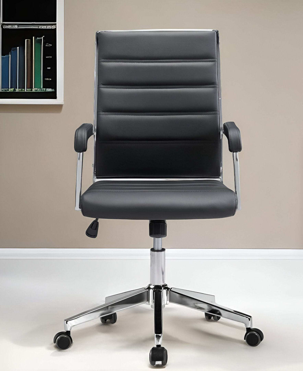 Black and Silver Adjustable Swivel Faux Leather Rolling Conference Office Chair - Homeroots - Flyclothing LLC