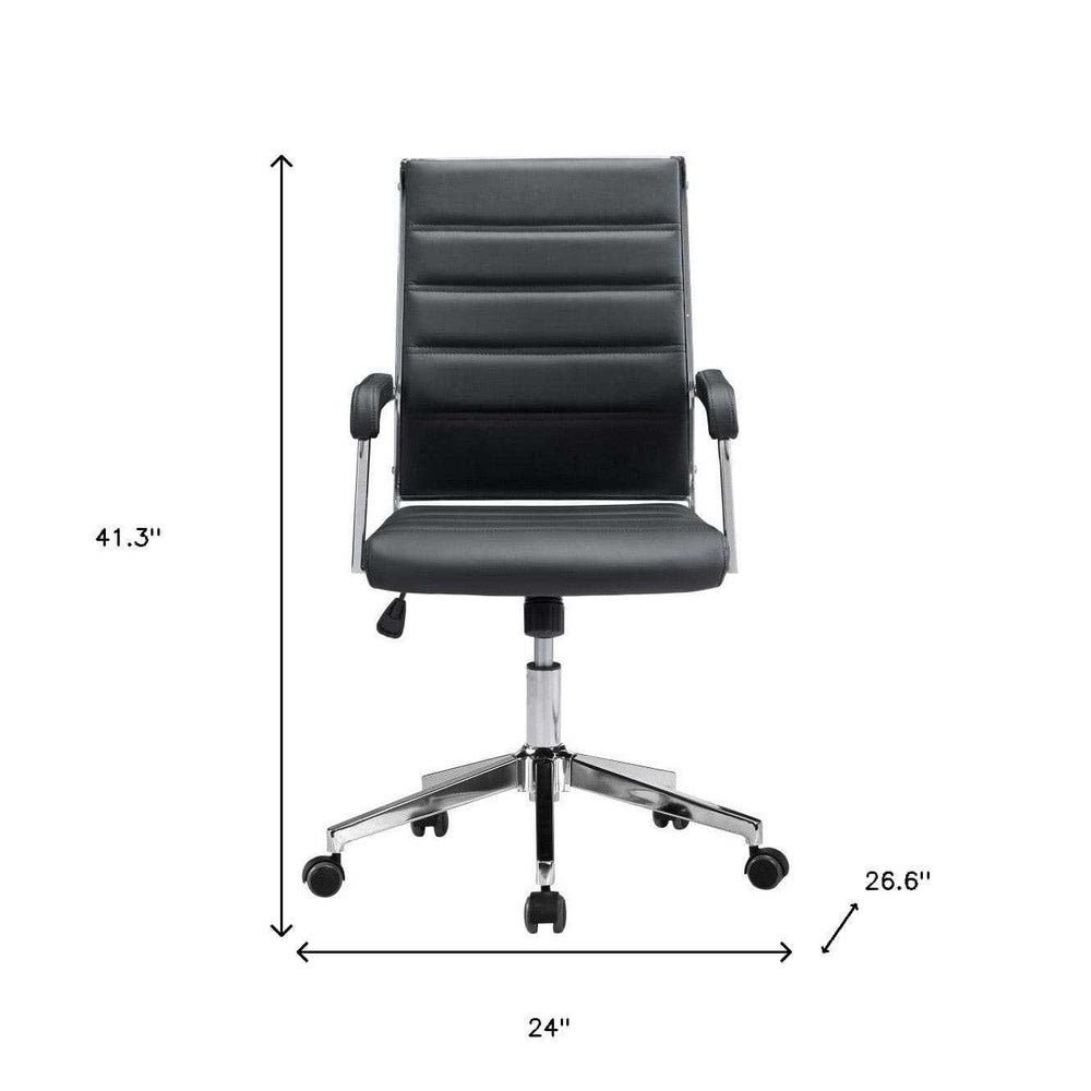 Black and Silver Adjustable Swivel Faux Leather Rolling Conference Office Chair - Homeroots - Flyclothing LLC