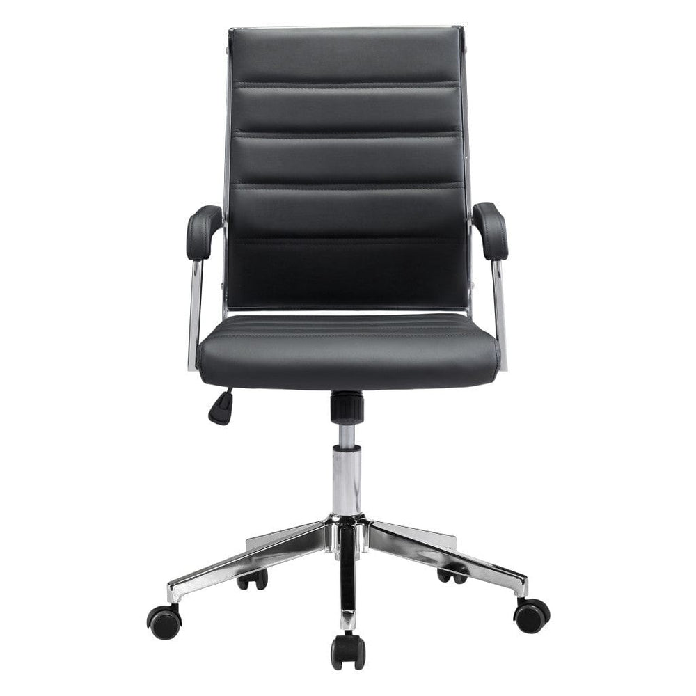 Black and Silver Adjustable Swivel Faux Leather Rolling Conference Office Chair - Homeroots