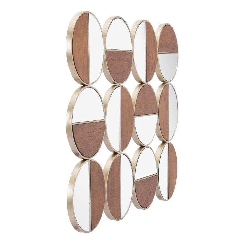 Set of Twelve Gold and Walnut Round Steel Framed Accent Mirror - Homeroots - Flyclothing LLC