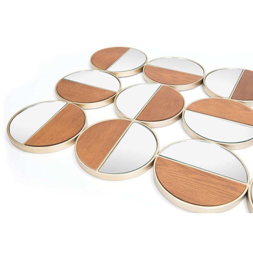 Set of Twelve Gold and Walnut Round Steel Framed Accent Mirror - Homeroots - Flyclothing LLC