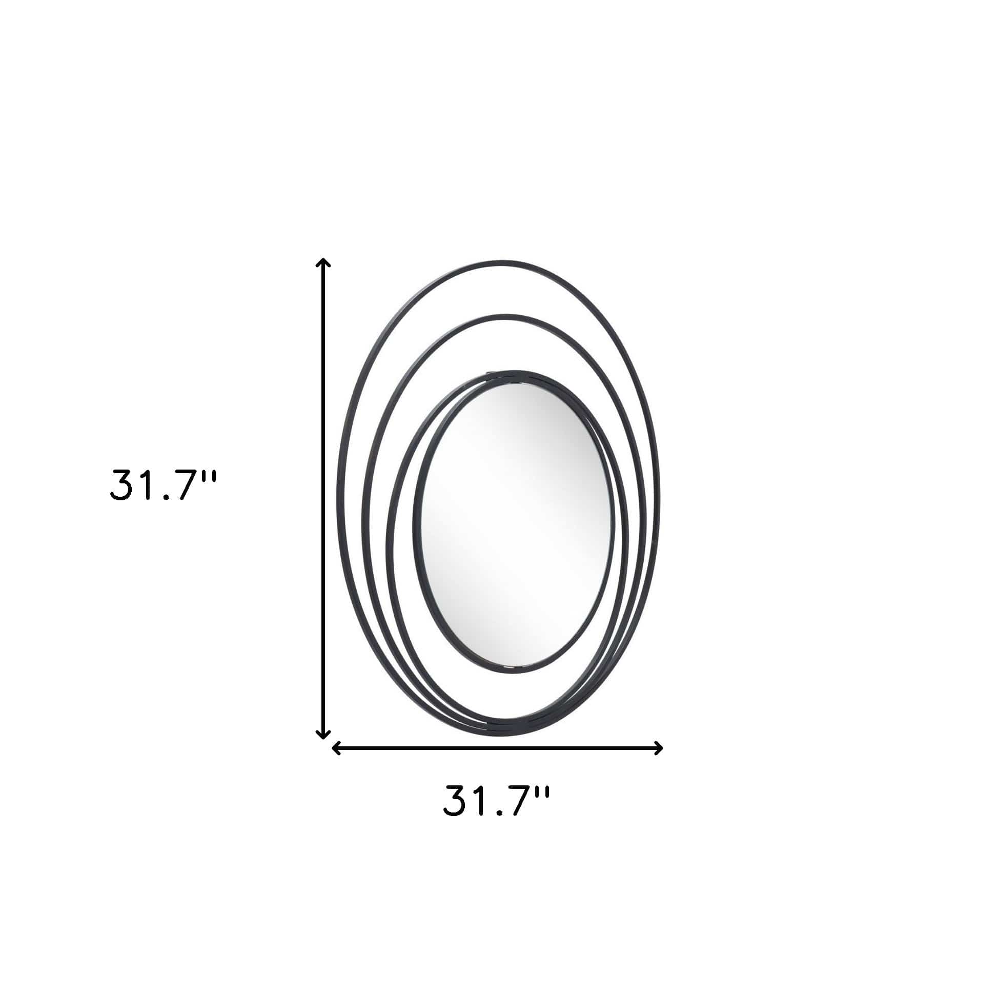32" Black Concentric Circles Round Wall Mirror - Homeroots - Flyclothing LLC