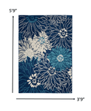 4' X 6' Blue And Ivory Floral Power Loom Area Rug - Homeroots