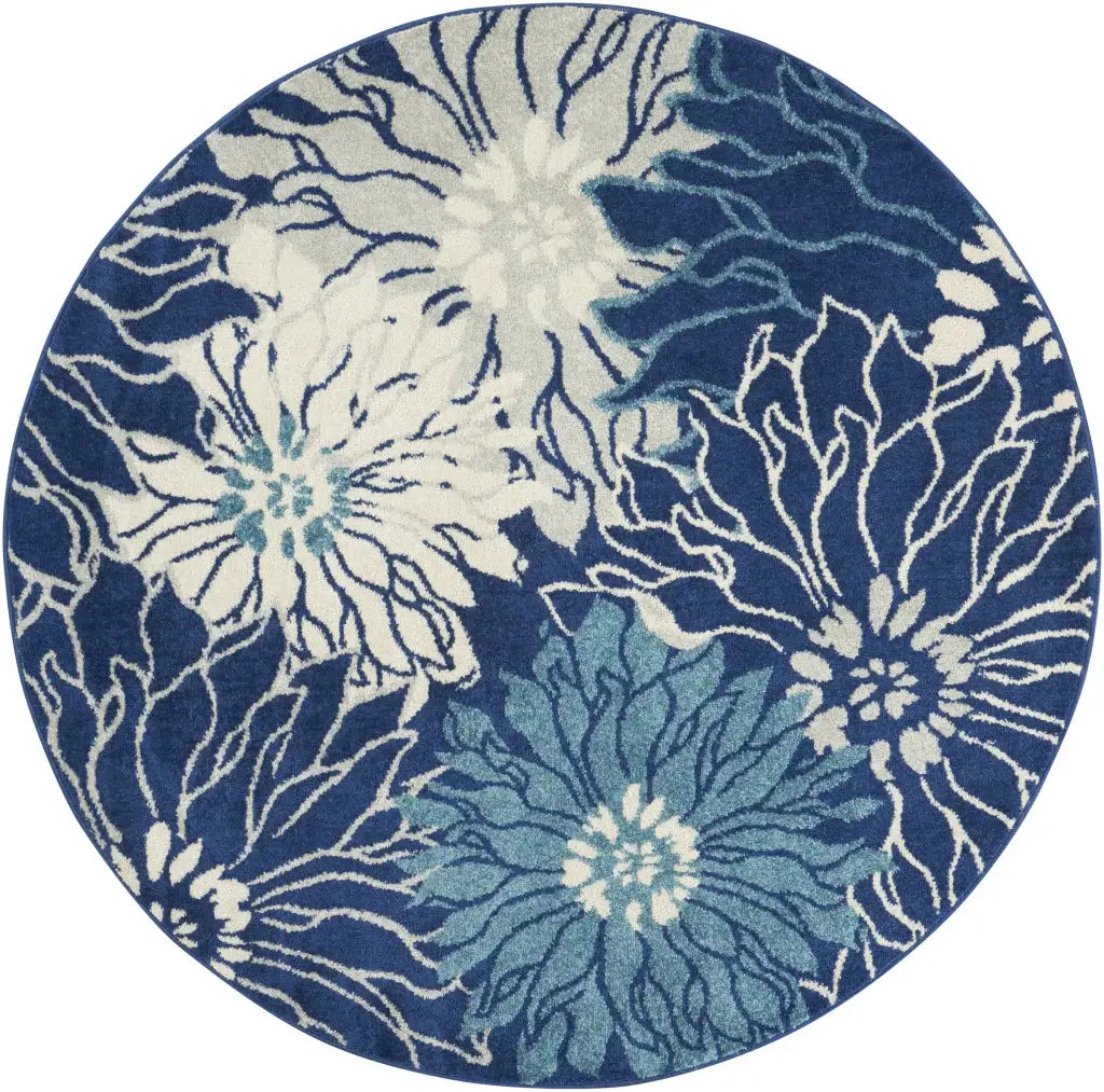 4' Blue And Ivory Round Floral Dhurrie Area Rug - Homeroots - Flyclothing LLC