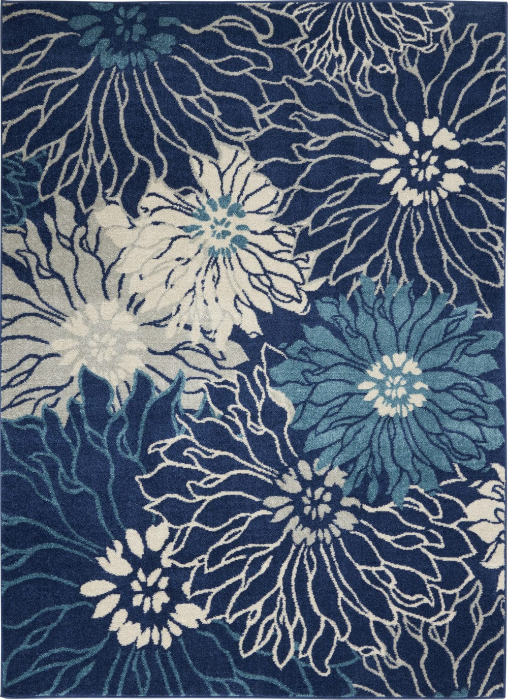 5' X 7' Blue And Ivory Floral Power Loom Area Rug - Homeroots