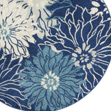 5' Blue And Ivory Round Floral Dhurrie Area Rug - Homeroots
