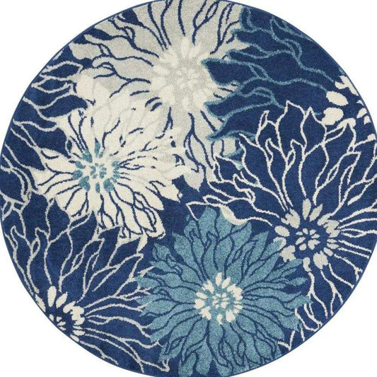 5' Blue And Ivory Round Floral Dhurrie Area Rug - Homeroots - Flyclothing LLC