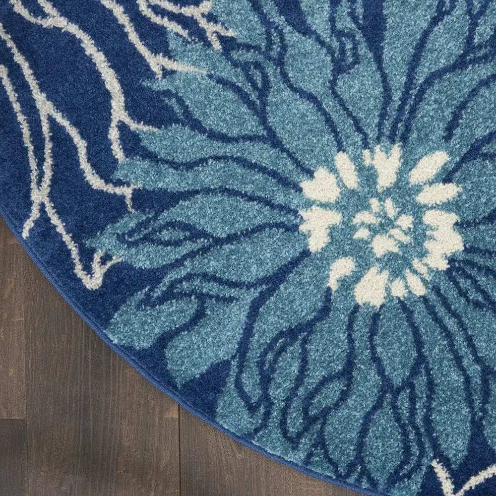 5' Blue And Ivory Round Floral Dhurrie Area Rug - Homeroots - Flyclothing LLC
