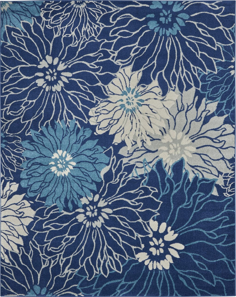 7' X 10' Blue And Ivory Floral Power Loom Area Rug - Homeroots