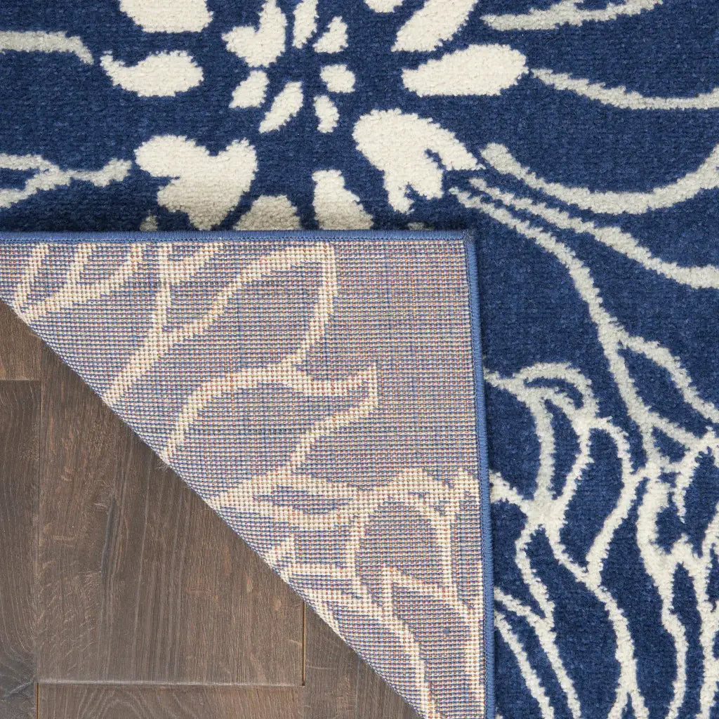8' X 10' Blue And Ivory Floral Power Loom Area Rug - Homeroots - Flyclothing LLC