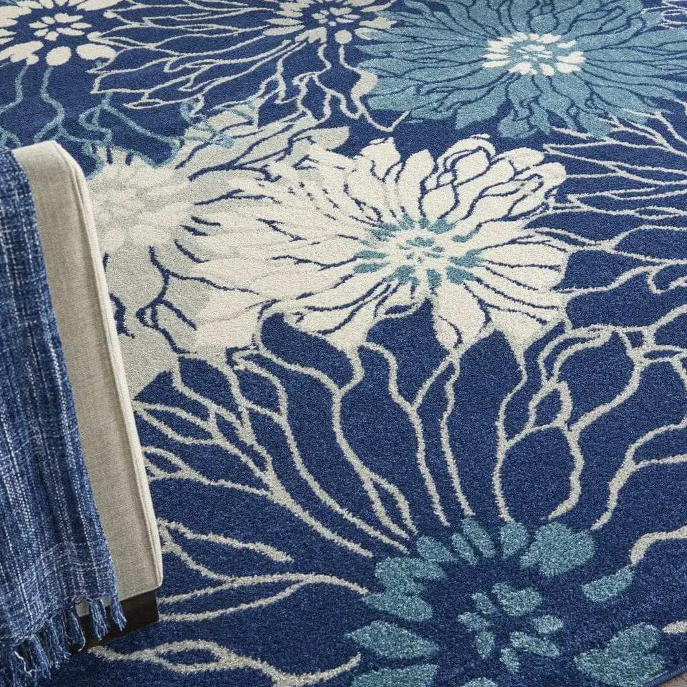 8' X 10' Blue And Ivory Floral Power Loom Area Rug - Homeroots - Flyclothing LLC