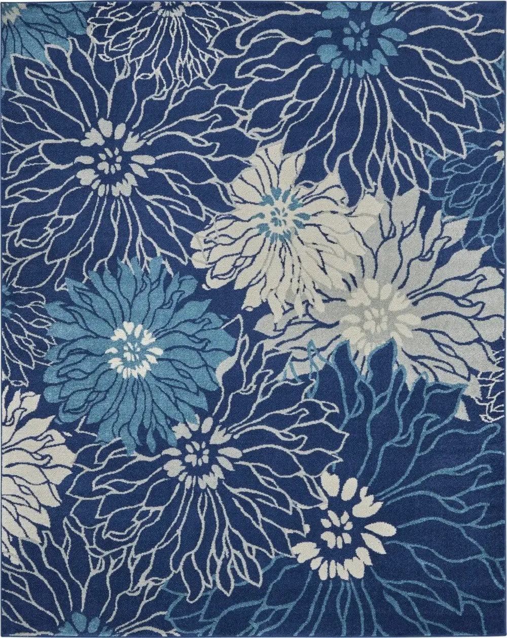 8' X 10' Blue And Ivory Floral Power Loom Area Rug - Homeroots