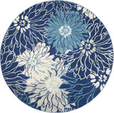 8' Blue And Ivory Round Floral Dhurrie Area Rug - Homeroots