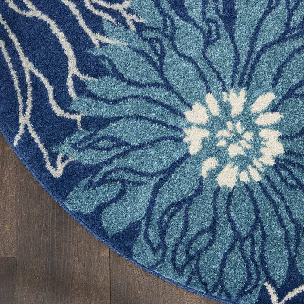 8' Blue And Ivory Round Floral Dhurrie Area Rug - Homeroots - Flyclothing LLC