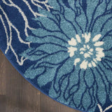 8' Blue And Ivory Round Floral Dhurrie Area Rug - Homeroots - Flyclothing LLC
