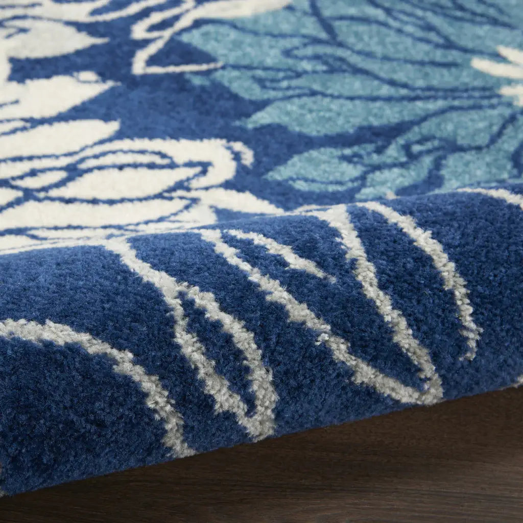 8' Blue And Ivory Round Floral Dhurrie Area Rug - Homeroots - Flyclothing LLC