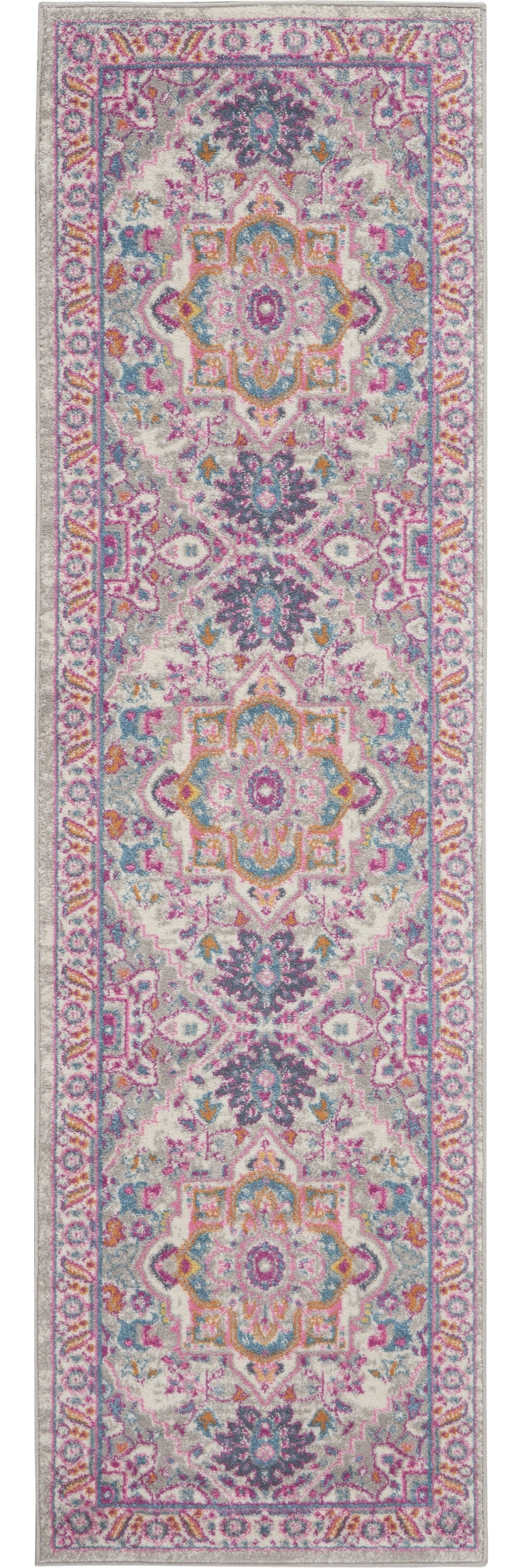 6' Pink And Gray Power Loom Runner Rug - Homeroots