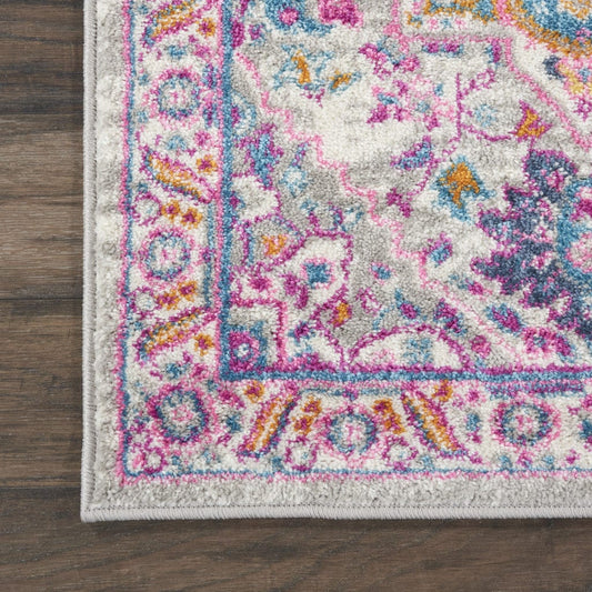 6' Pink And Gray Power Loom Runner Rug - Homeroots