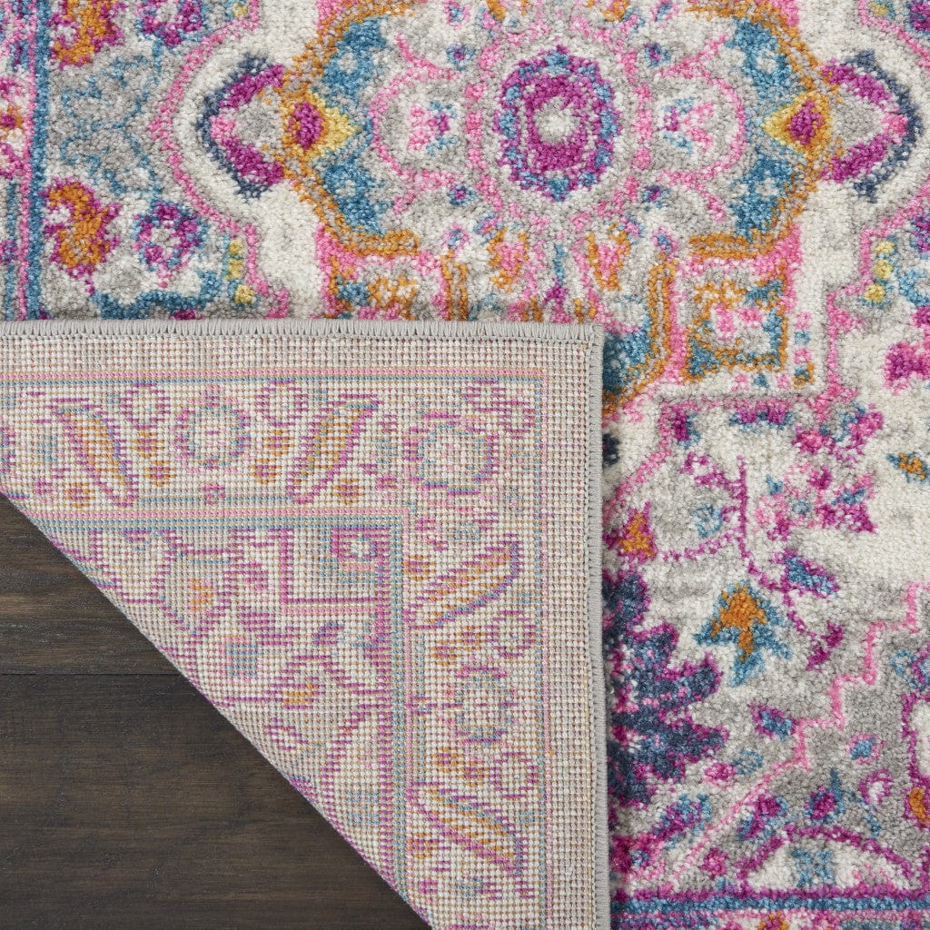 6' Pink And Gray Power Loom Runner Rug - Homeroots