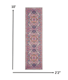 10' Pink And Gray Power Loom Runner Rug - Homeroots