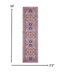 10' Pink And Gray Power Loom Runner Rug