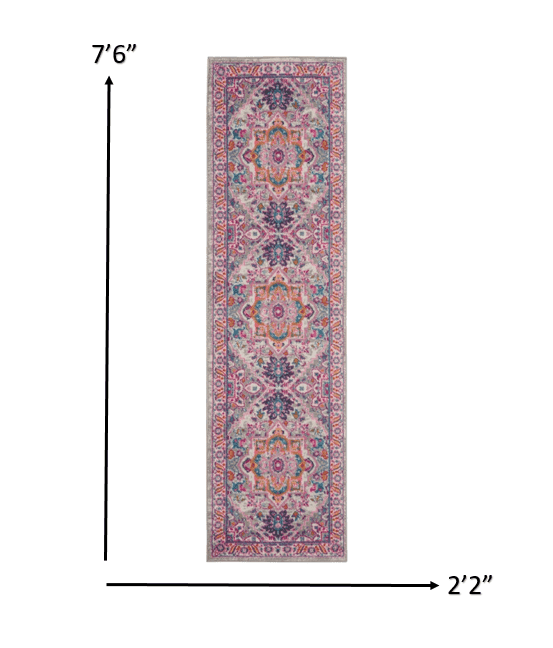 8' Pink And Gray Power Loom Runner Rug - Homeroots - Flyclothing LLC