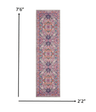 8' Pink And Gray Power Loom Runner Rug - Homeroots