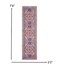 8' Pink And Gray Power Loom Runner Rug - Homeroots