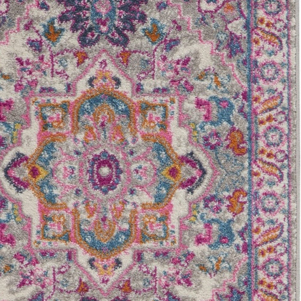 8' Pink And Gray Power Loom Runner Rug - Homeroots